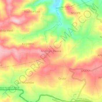 Mappa topografica Andingo Bware, altitudine, rilievo