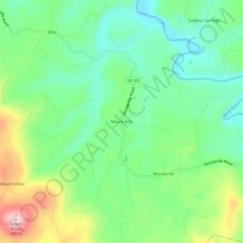 Mappa topografica Mount Airy, altitudine, rilievo