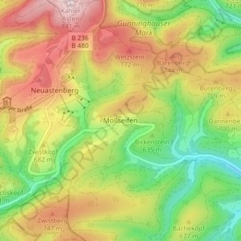 Mappa topografica Mollseifen, altitudine, rilievo