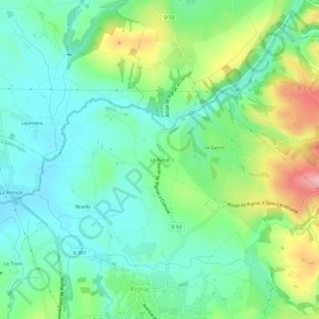 Mappa topografica Le Batut, altitudine, rilievo