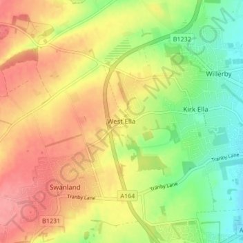 Mappa topografica West Ella, altitudine, rilievo