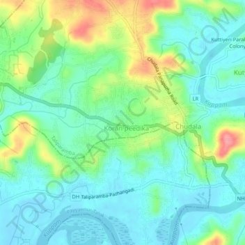 Mappa topografica Pariyaram, altitudine, rilievo