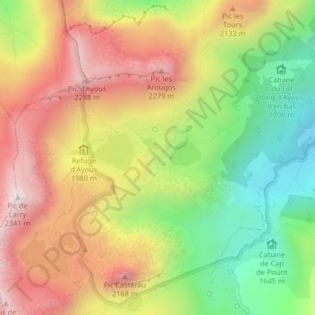 Mappa topografica Lacs d'Ayous, altitudine, rilievo