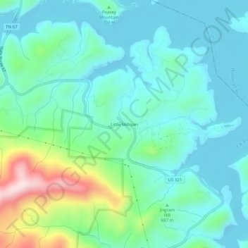 Mappa topografica Little Milligan, altitudine, rilievo