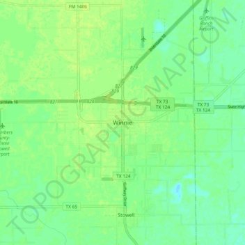 Mappa topografica Winnie, altitudine, rilievo