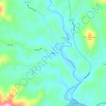 Mappa topografica Adial, altitudine, rilievo