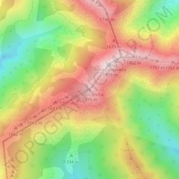 Mappa topografica Cerro Concha, altitudine, rilievo