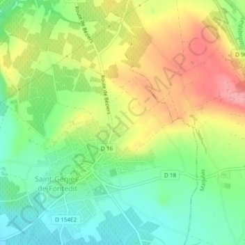 Mappa topografica Brunels, altitudine, rilievo