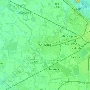 Mappa topografica St. Tönis, altitudine, rilievo