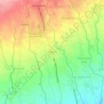 Mappa topografica Mabini, altitudine, rilievo