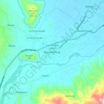 Mappa topografica Bayombong, altitudine, rilievo
