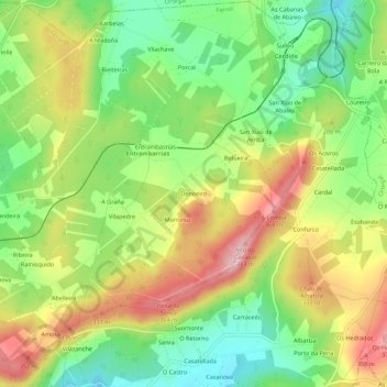 Mappa topografica Denoeiro, altitudine, rilievo