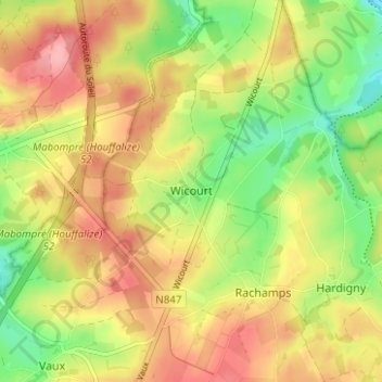 Mappa topografica Wicourt, altitudine, rilievo