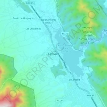 Mappa topografica Santiago, altitudine, rilievo