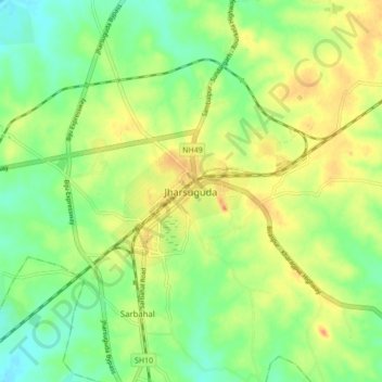 Mappa topografica Jharsuguda, altitudine, rilievo