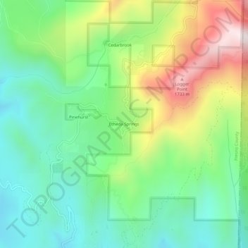 Mappa topografica Etheda Springs, altitudine, rilievo