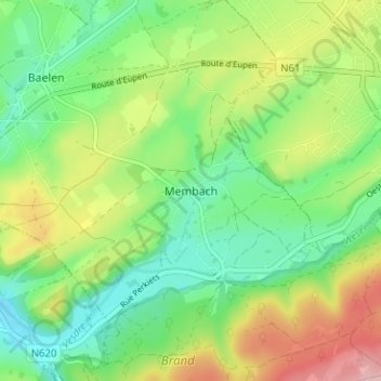 Mappa topografica Membach, altitudine, rilievo