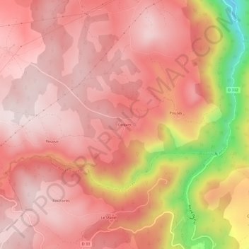 Mappa topografica Ombret, altitudine, rilievo