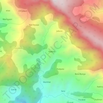Mappa topografica Pokhra, altitudine, rilievo