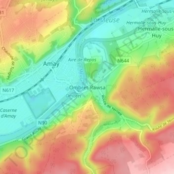 Mappa topografica Ombret-Rawsa, altitudine, rilievo