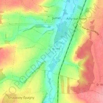 Mappa topografica Berny sur Noye, altitudine, rilievo
