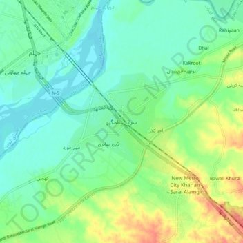 Mappa topografica Sarai Alamgir, altitudine, rilievo