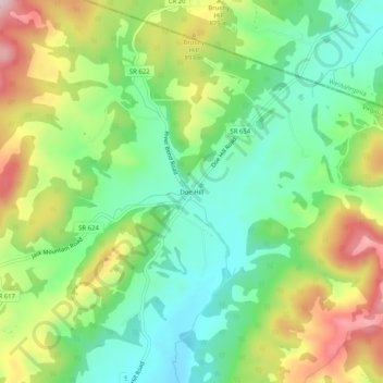 Mappa topografica Doe Hill, altitudine, rilievo