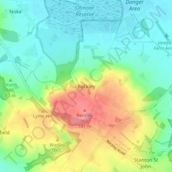 Mappa topografica Beckley, altitudine, rilievo