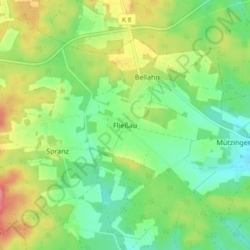 Mappa topografica Fließau, altitudine, rilievo