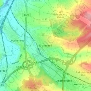 Mappa topografica Eichenzell, altitudine, rilievo