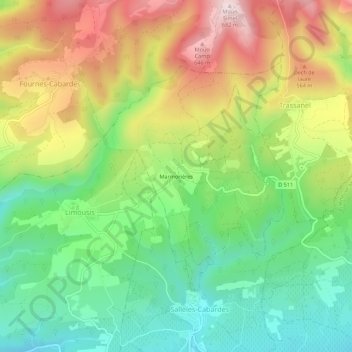 Mappa topografica Marmonières, altitudine, rilievo
