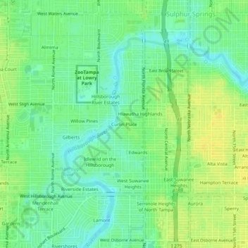 Mappa topografica Curlin Place, altitudine, rilievo