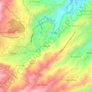 Mappa topografica El Hornillo, altitudine, rilievo