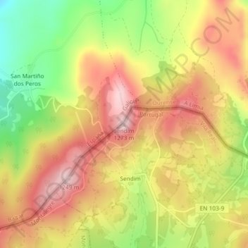 Mappa topografica Sendim, altitudine, rilievo