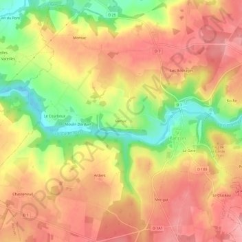 Mappa topografica Bersac, altitudine, rilievo