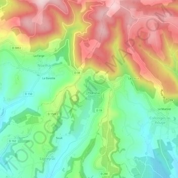 Mappa topografica Langlade, altitudine, rilievo