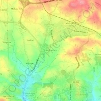 Mappa topografica Vale de Paraiso, altitudine, rilievo