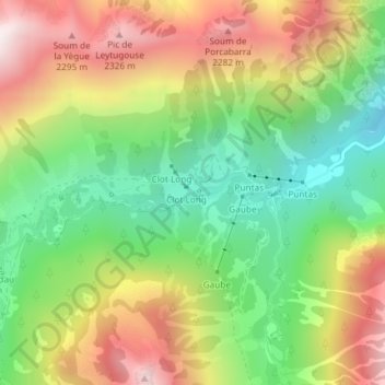 Mappa topografica Plateau du Clot, altitudine, rilievo