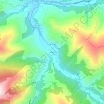 Mappa topografica Cosío, altitudine, rilievo