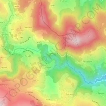 Mappa topografica Champcolomb, altitudine, rilievo