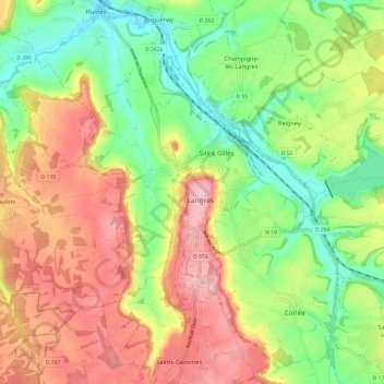 Mappa topografica Langres, altitudine, rilievo
