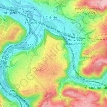 Mappa topografica Mehagne, altitudine, rilievo