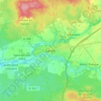 Mappa topografica Senlis, altitudine, rilievo