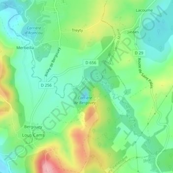 Mappa topografica Cami, altitudine, rilievo