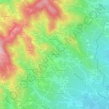 Mappa topografica Les Rochaux, altitudine, rilievo