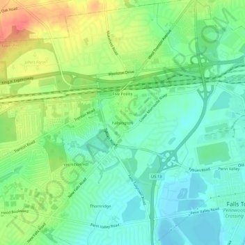Mappa topografica Fallsington, altitudine, rilievo