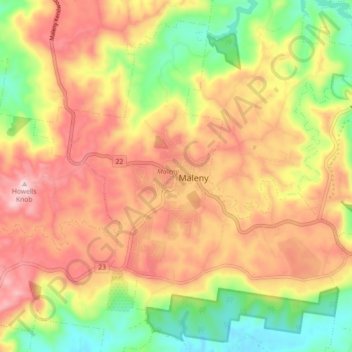 Mappa topografica Maleny, altitudine, rilievo