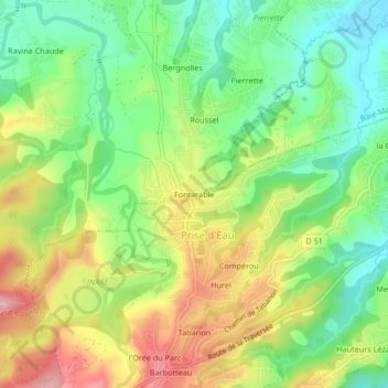 Mappa topografica Fontarabie, altitudine, rilievo