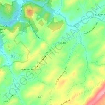Mappa topografica Spring Meadow, altitudine, rilievo