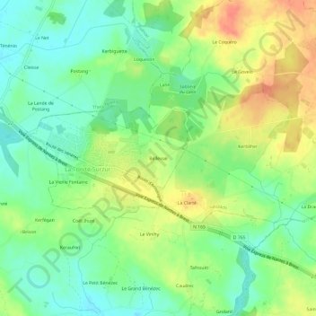 Mappa topografica Bellevue, altitudine, rilievo